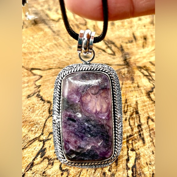 Rectangular Shape Charoite Pendant 2” - Picture 6 of 8